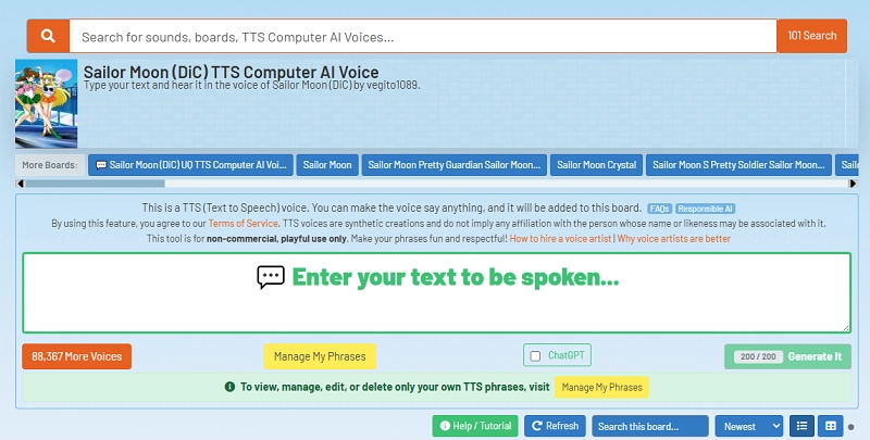101soundboard Sailor Moon TTS