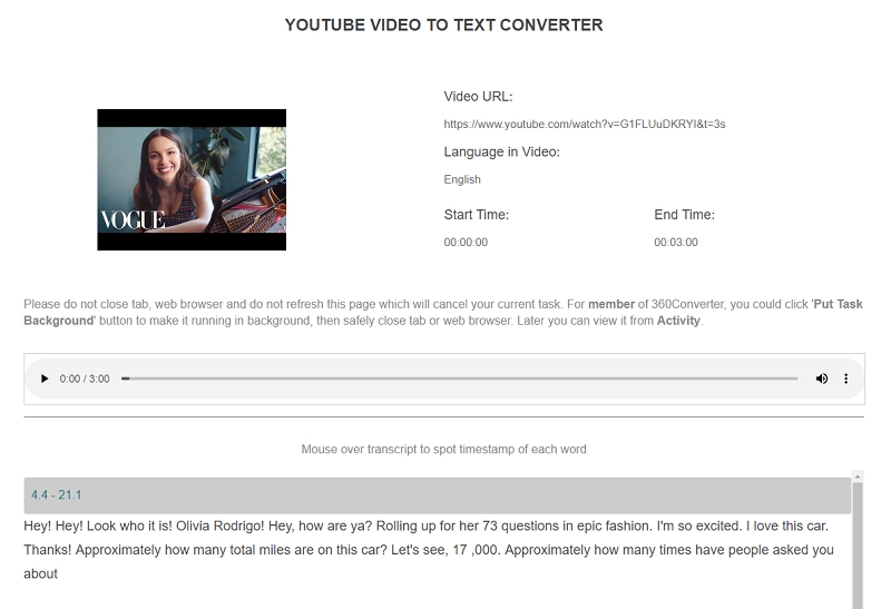 360Converter No Login Required YouTube Video to Text Generator