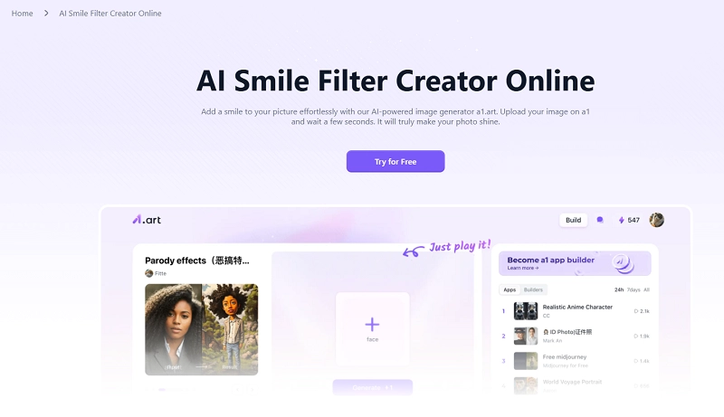 A1 Art AI Smile Filter Creator Online