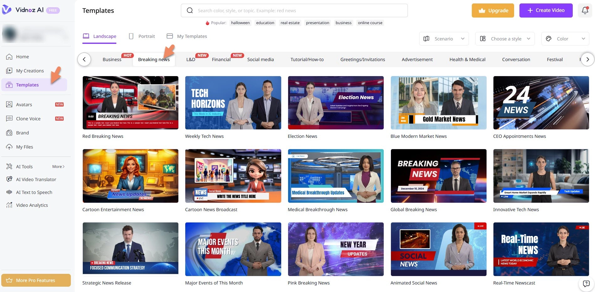 Access News Templates in Vidnoz AI