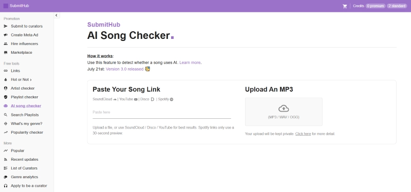 Access SubmitHub AI Song Checker