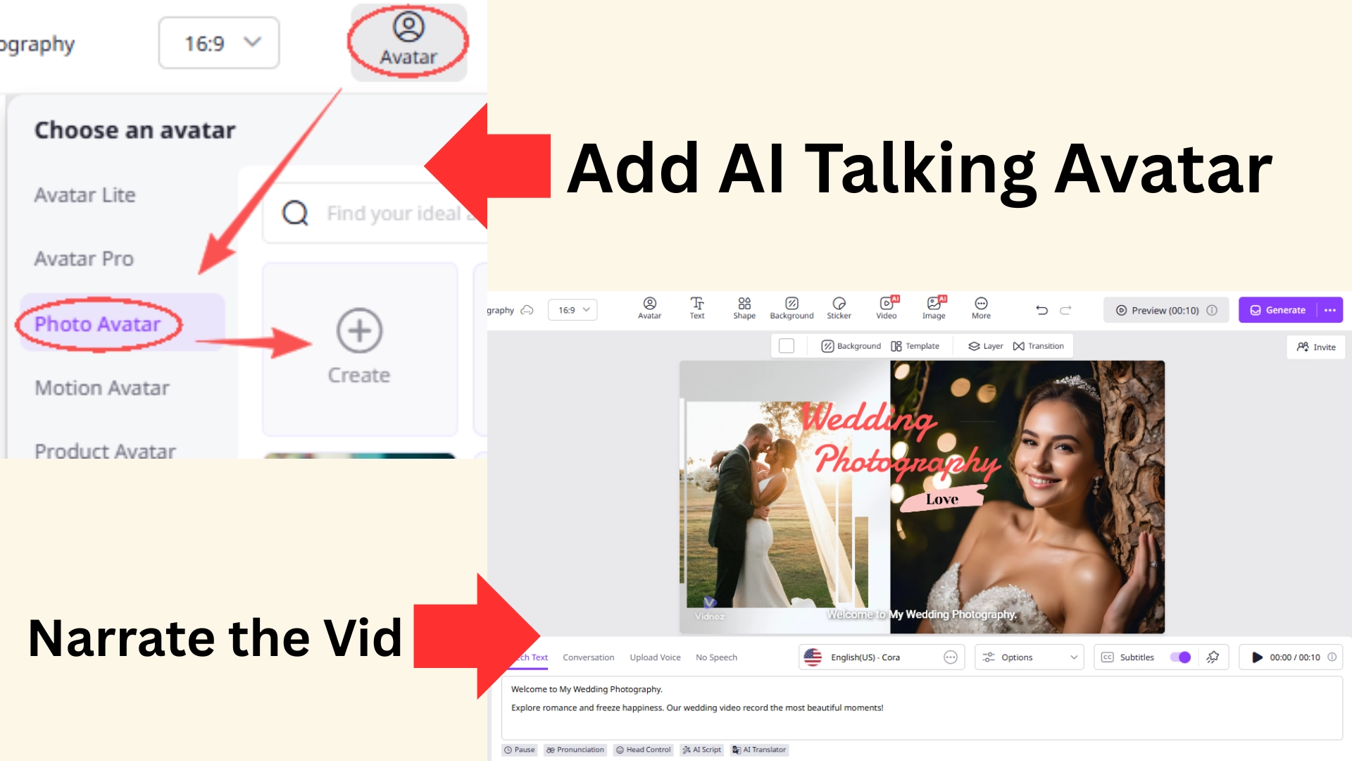 Add AI Talking Avatar to Narrate the DIY Wedding Video