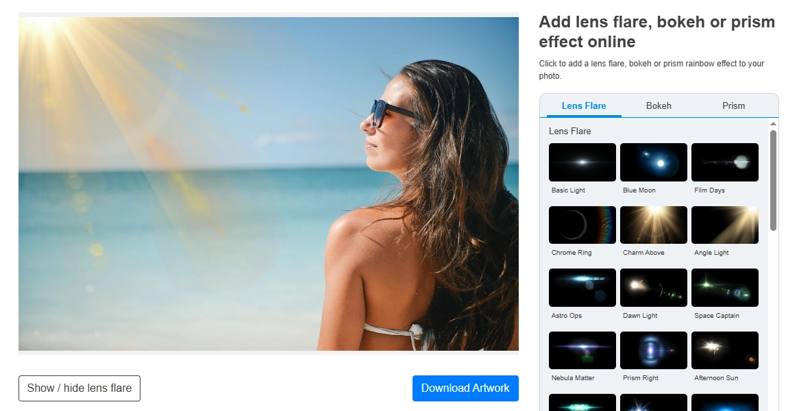 Add Lens Flare to Photo Online