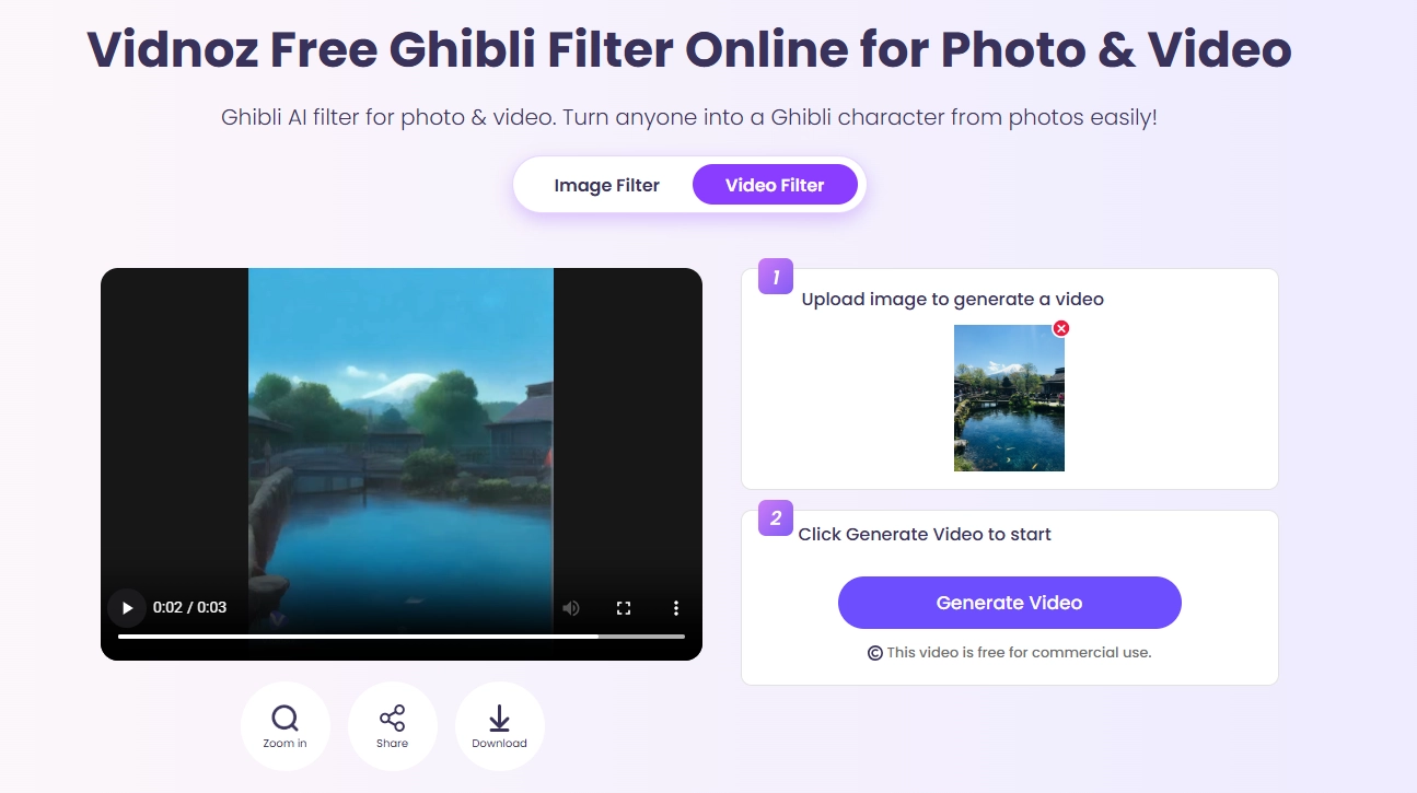 Add Moving Photo Effects with Vidnoz Ghibli Filter