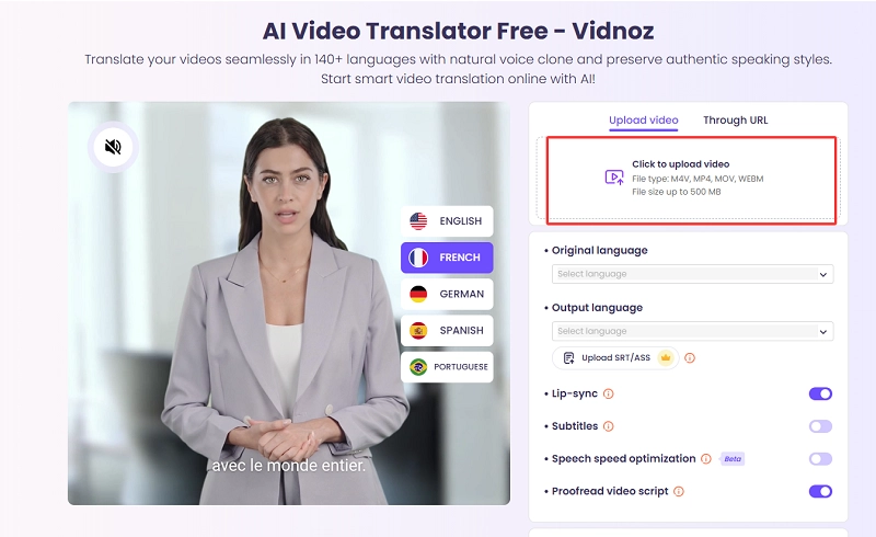 Add Video to Vidnoz AI Video Translator
