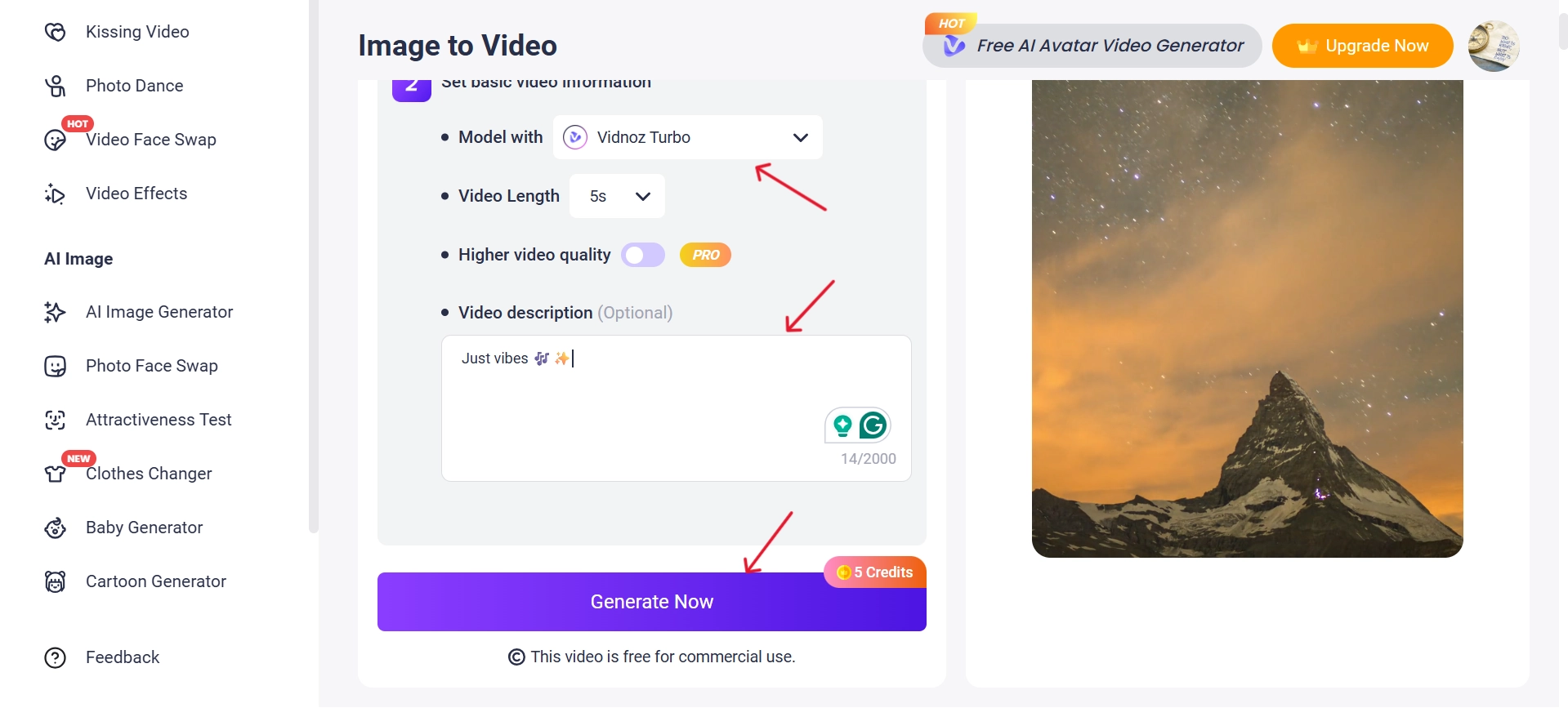 Adjust Settings, Add Description, and Click on the Generate Now Button