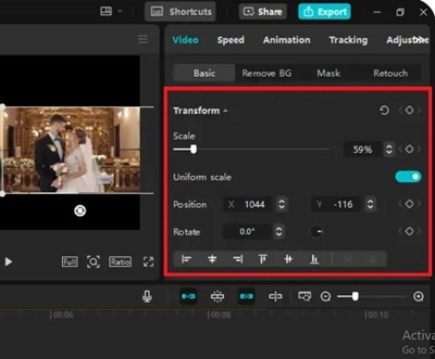 Adjusting Scale and Position in Split Screen Video CapCut