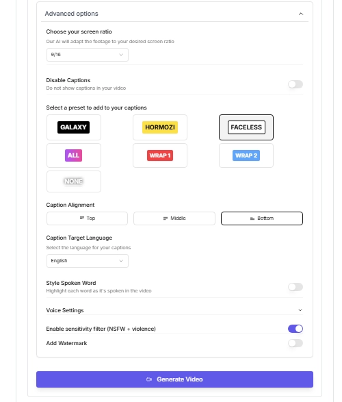 Advanced Settings for Brainrot Generation