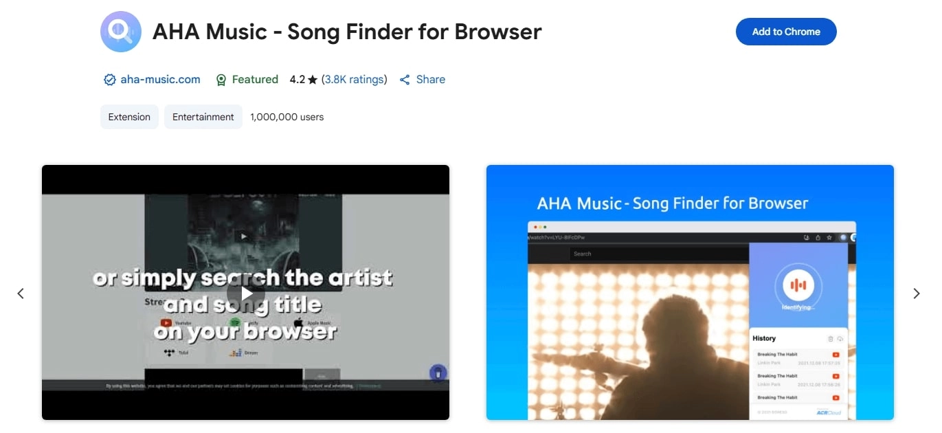 AHA Music Find Song from Video Extension