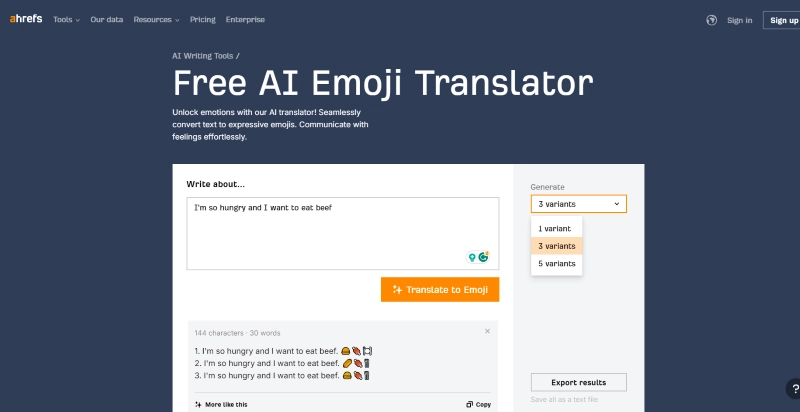 Ahrefs Free AI Emoji Translator