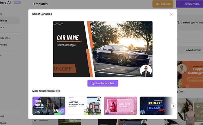 AI Car Selling Video Vidnoz AI Choose Template