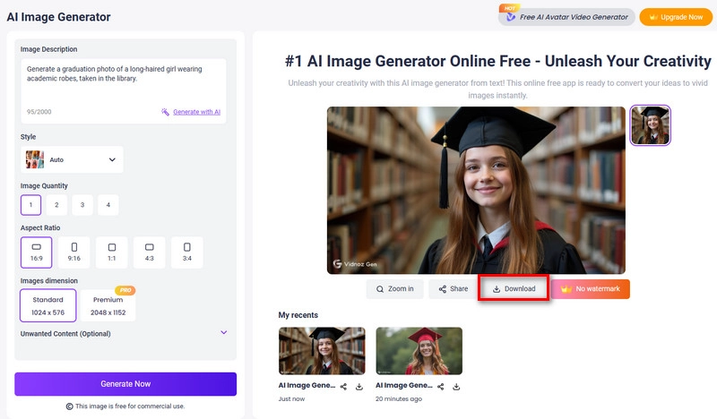 AI Graduation Photos Vidnoz Result