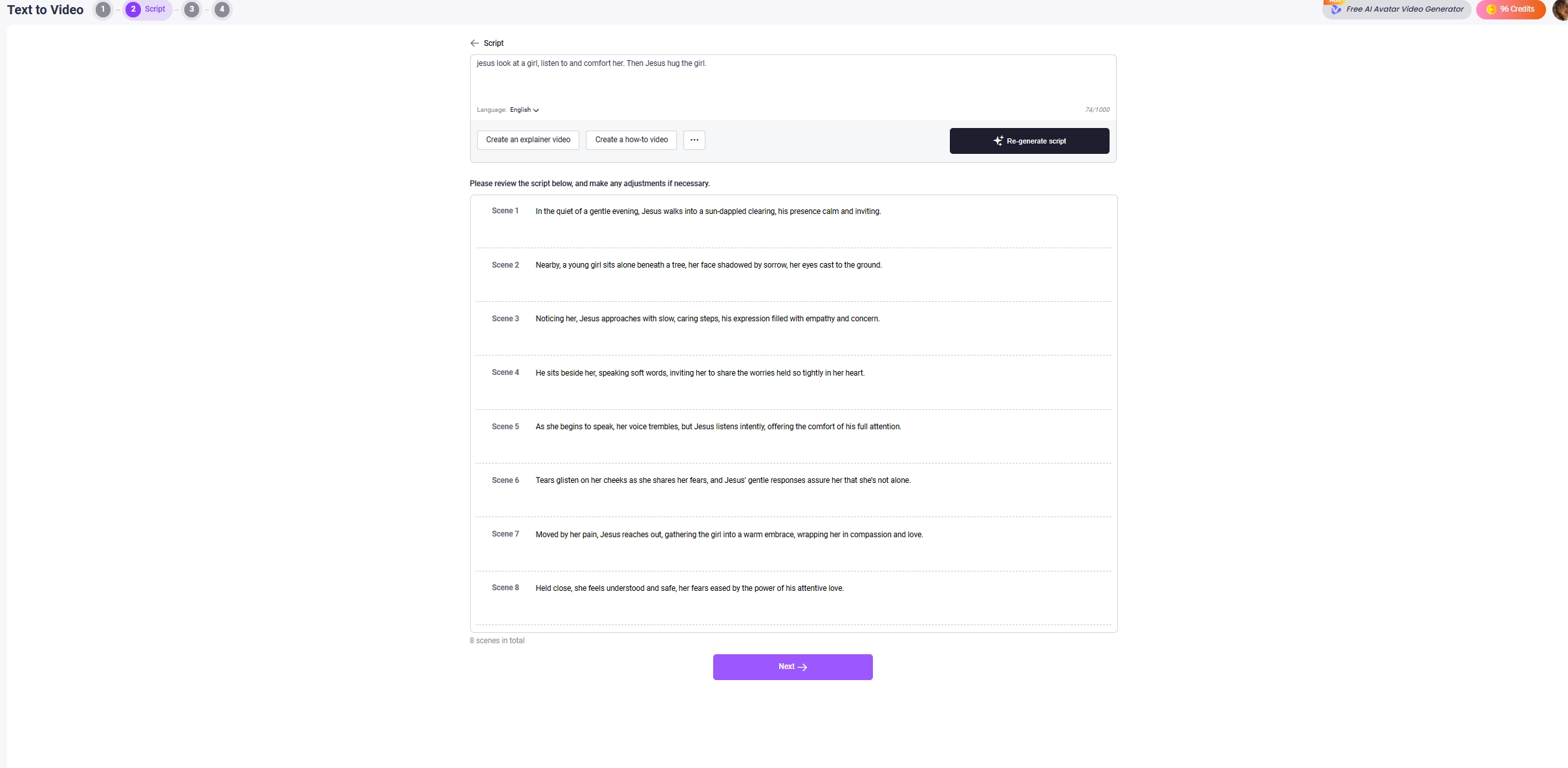 AI Jesus Hug Video Text to Video Script