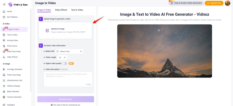AI Motion Brush Alternative - Vidnoz AI Image to Video
