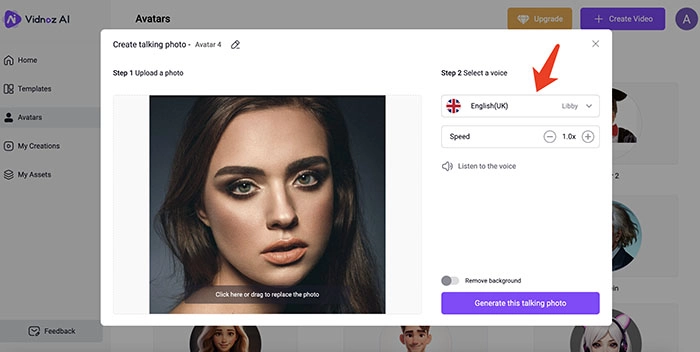 AI Photo Retouching Vidnoz AI Upload Image