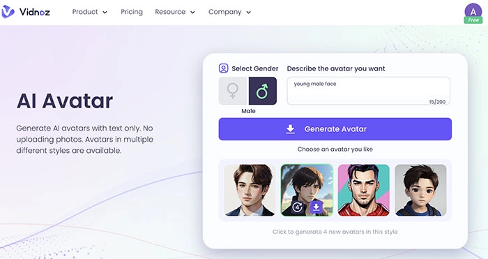 AI Prompt Generator Vidnoz Generate Avatar