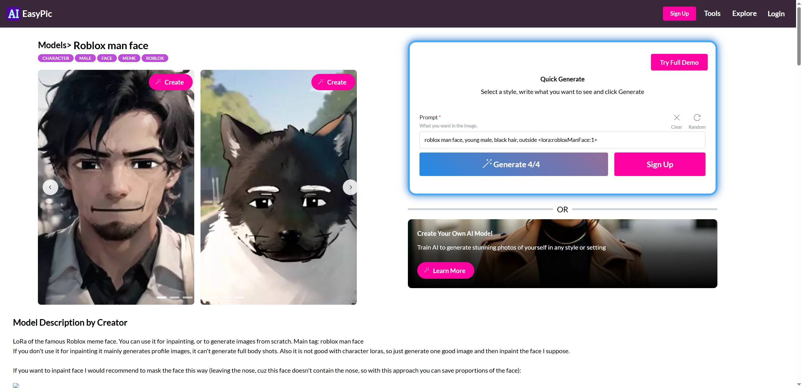 AI Roblox Man Face AIeasypic