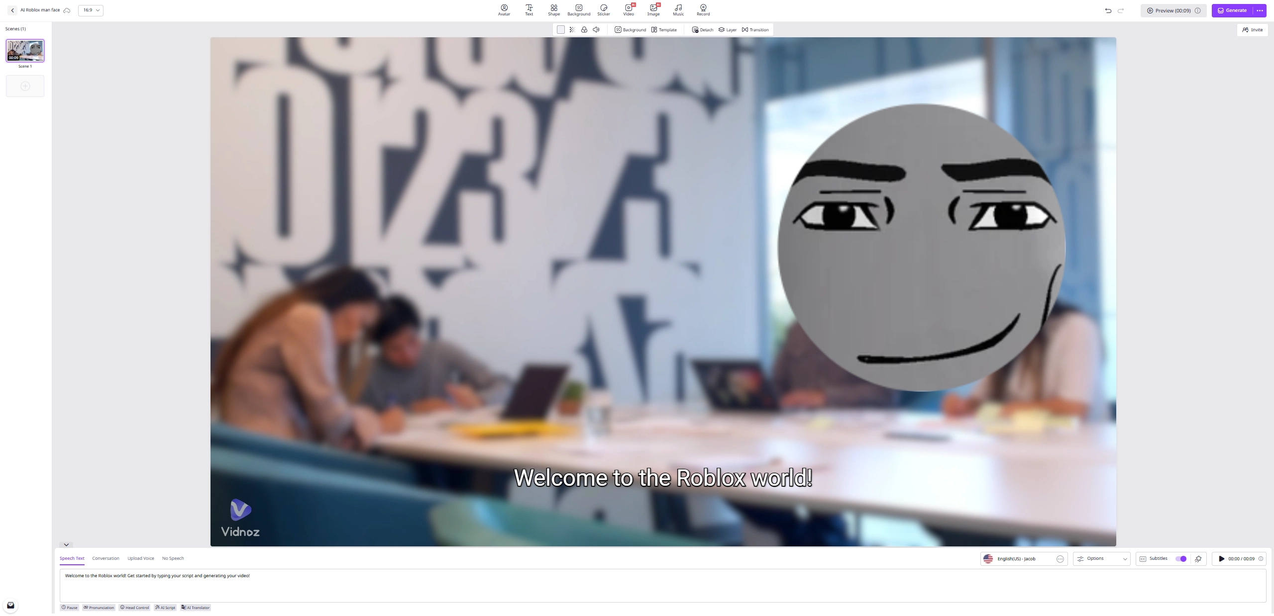 AI Roblox Man Face Vidnoz Talking Video Edit