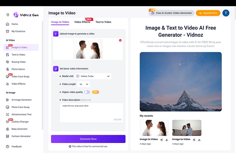 AI Slap Generator Vidnoz Image to Video