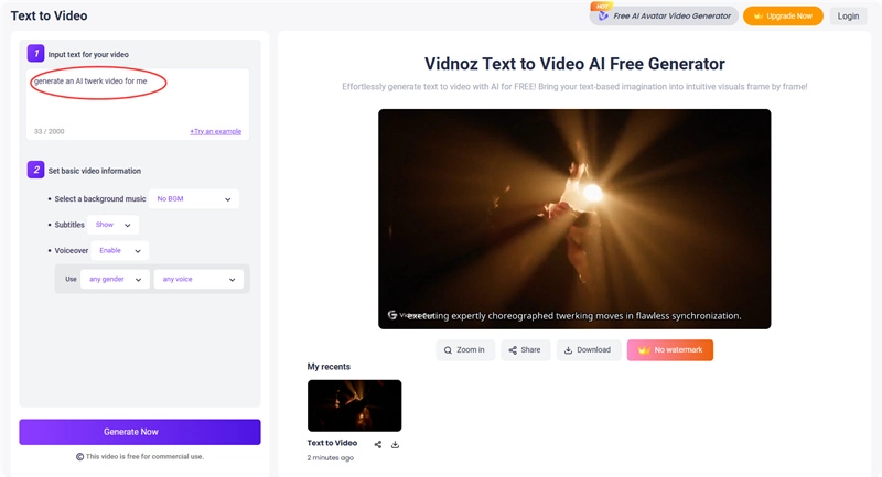 AI Text to Twerk Video Vidnoz