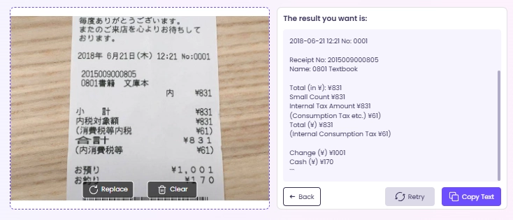 AI Translate Receipt Image