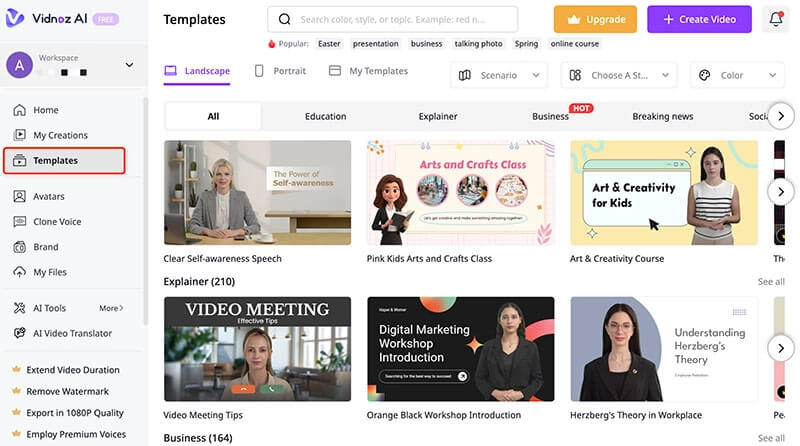 AI UGC Vidnoz Choose Template
