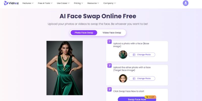AI Vidnoz Face Swap Upload Target Image