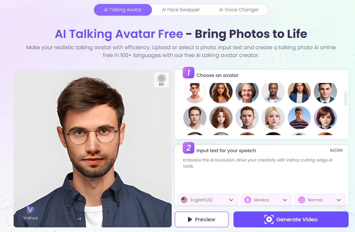 AI Voice Recorder Vidnoz Talking Avatar