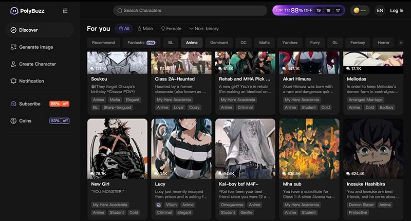 Anime Talking AI Chatbot Polybuzz
