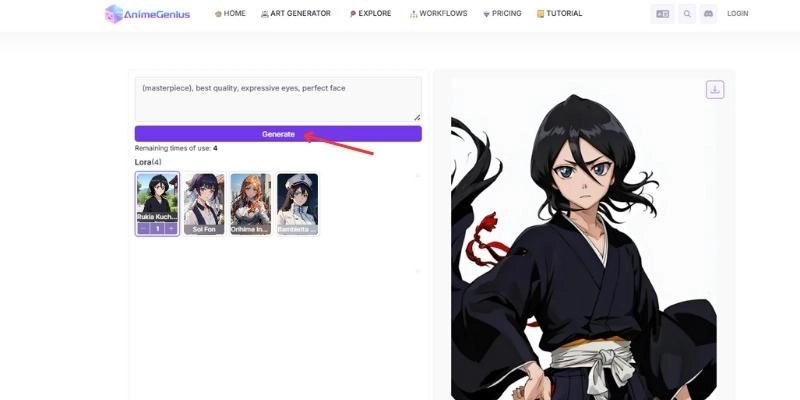 Animegenius Click the Generate Button