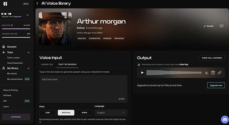 Arthur Morgan AI Voice Generator Kits AI
