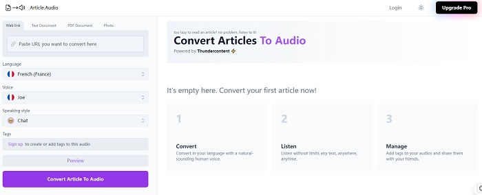 Article Audio Best for Webpage Content Reading With Simple Touch of Links