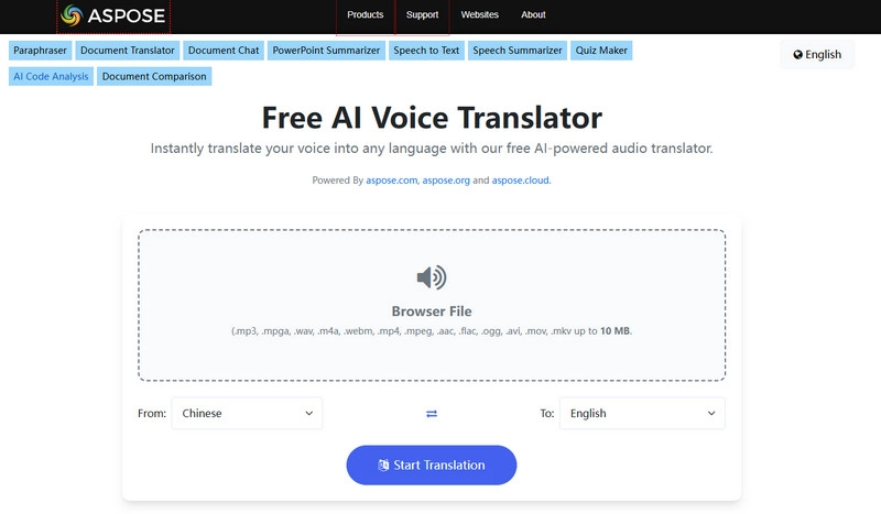 Aspose Chinese to English Voice Translator