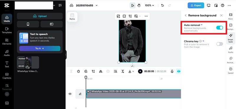 Auto Video Background Removal on Capcut