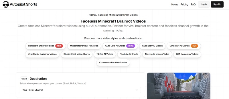 Autopilot Shorts - Minecraft Brainrot Videos Generator
