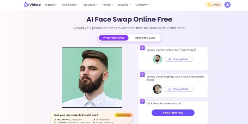 Best AI Beard Filrter Vidnoz Face Swap Upload Target Face