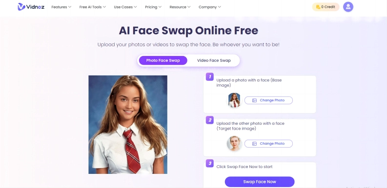 Best AI Generated Yearbook Photo Vidnoz Face Swap Upload Target Face