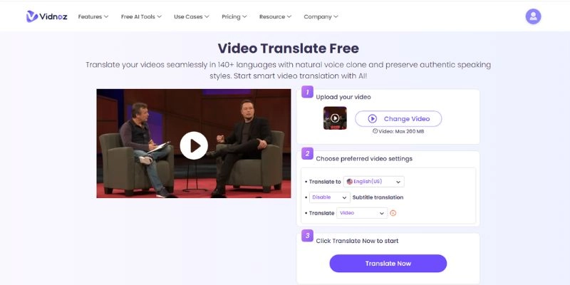 Best Video Localizaiton Tool Vidnoz Video Translator Upload Video