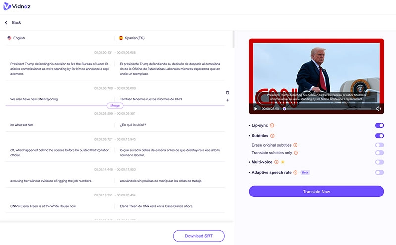 Vidnoz AI Video Translator SRT