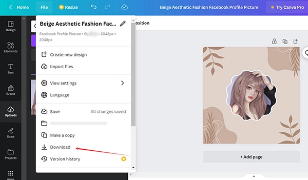 Canva Download the Profile Picture