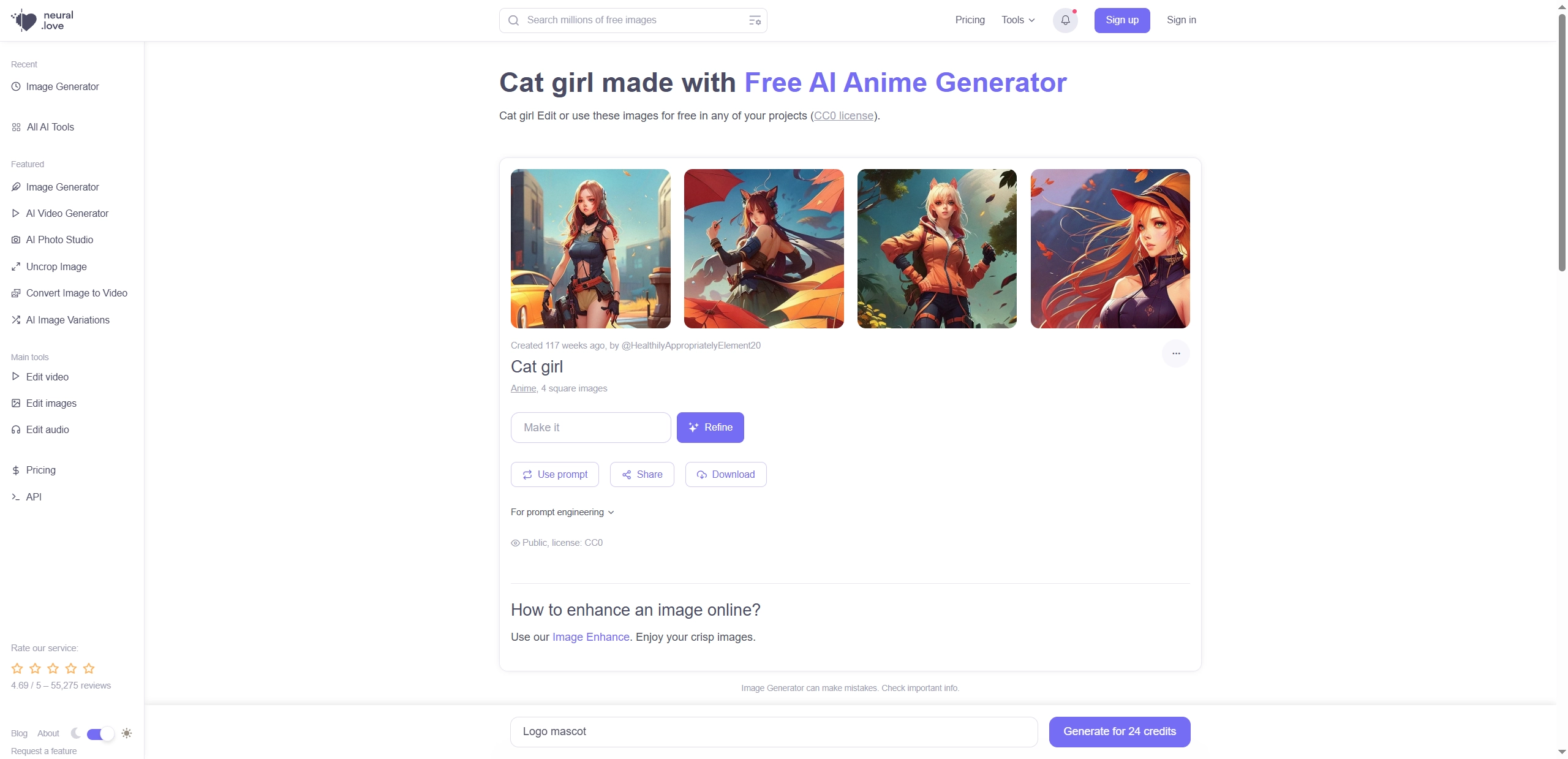 Catgirl Anime Full Body Image Generator