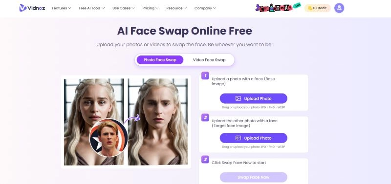 Change Face with Face Editing App Vidnoz AI Face Swap