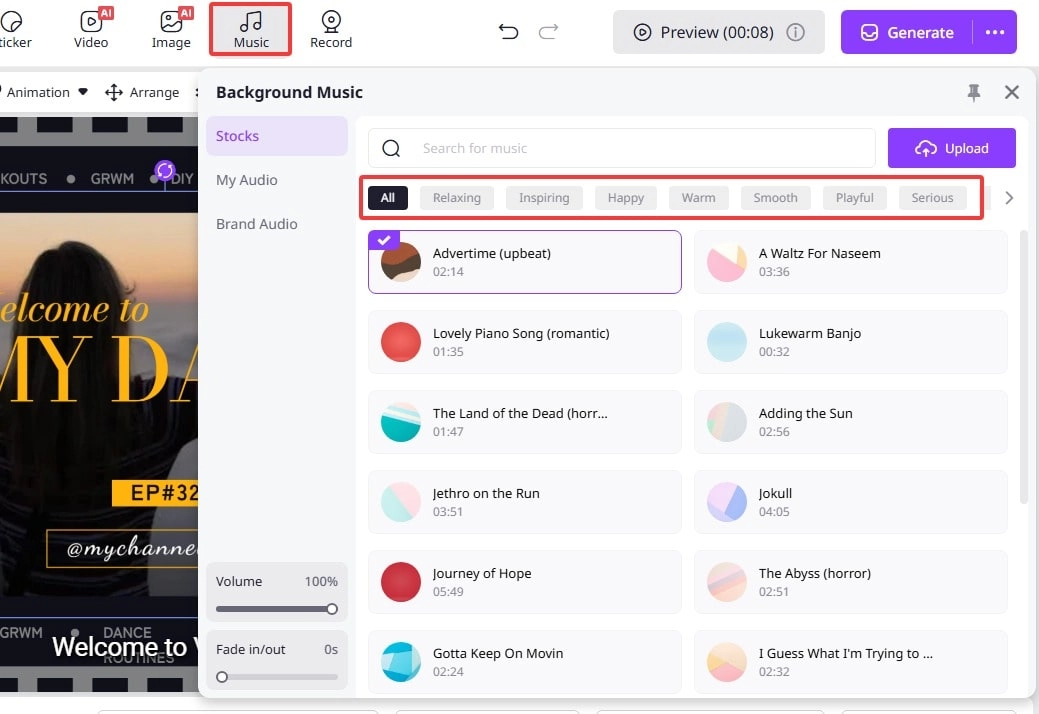 Change Intro Music from The Stock As You Like