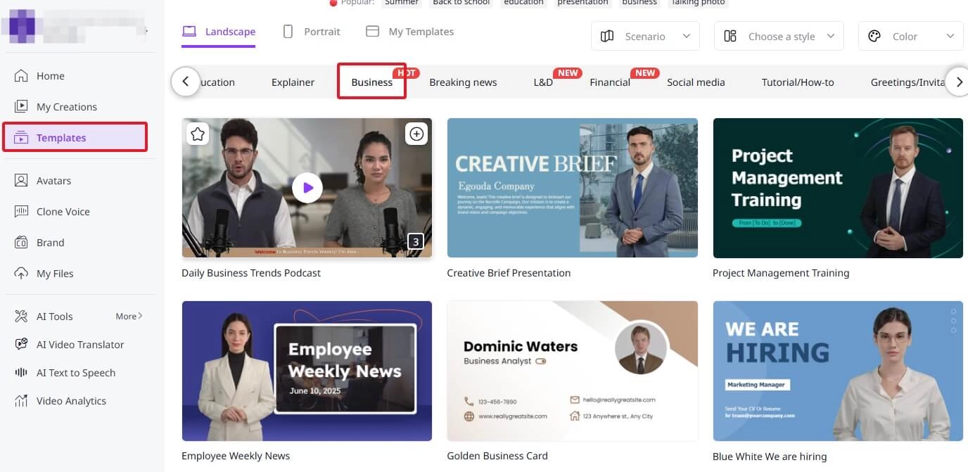 Choose a Template for Business Video