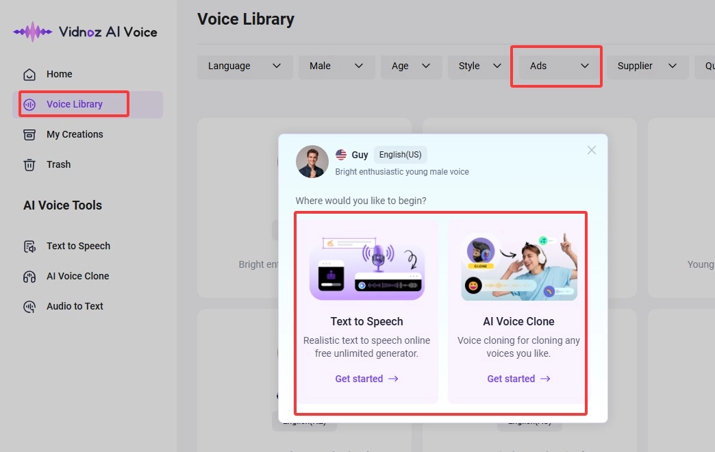Choose a Voice to Make Ad Voice