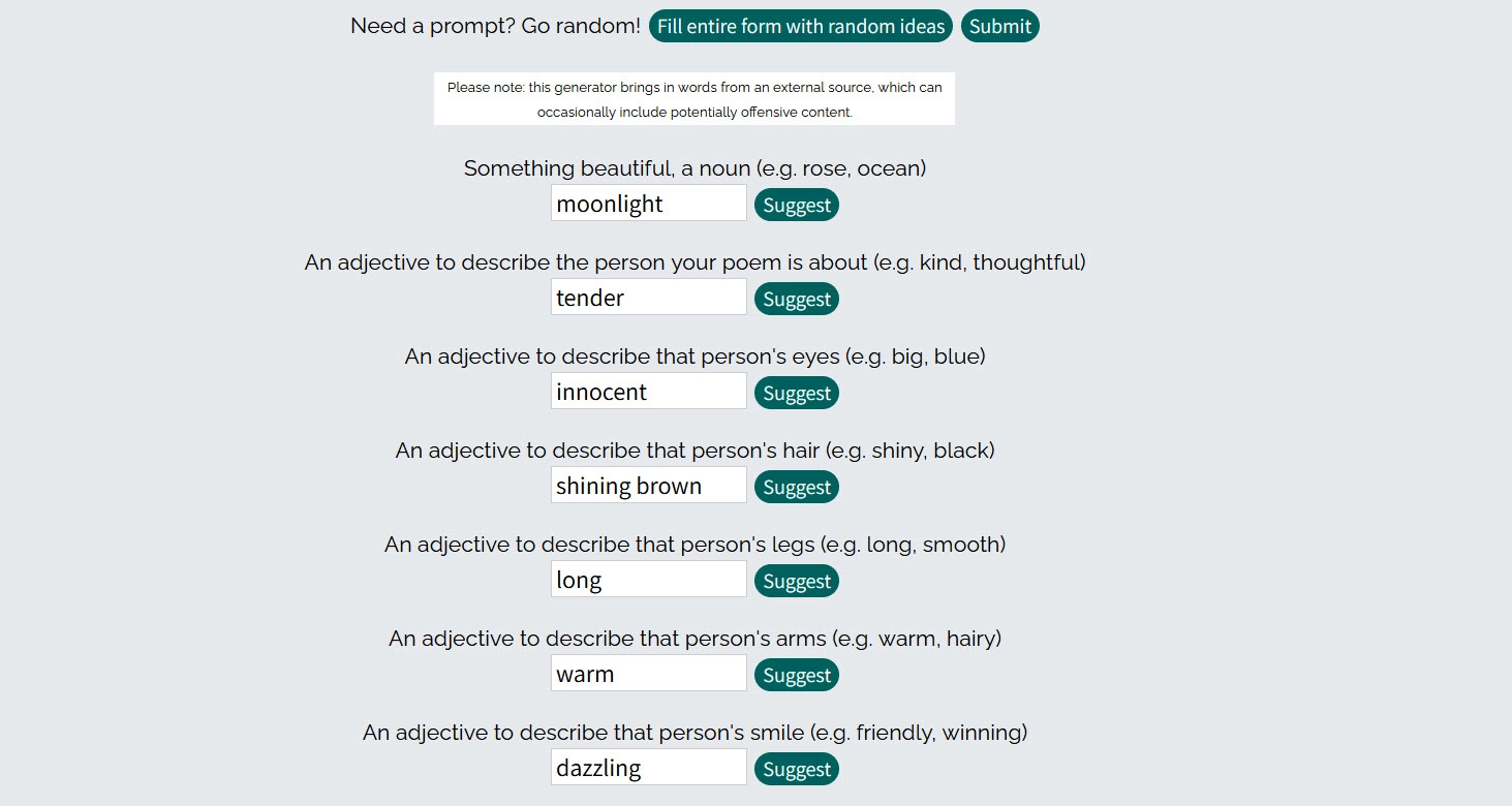 Choose Adjectives for Your Valentine Love Poem