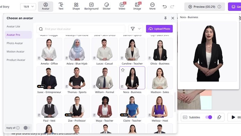 Choose an Avatar for Your Brand Video