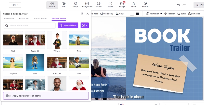Choose Avatar for Book Trailer