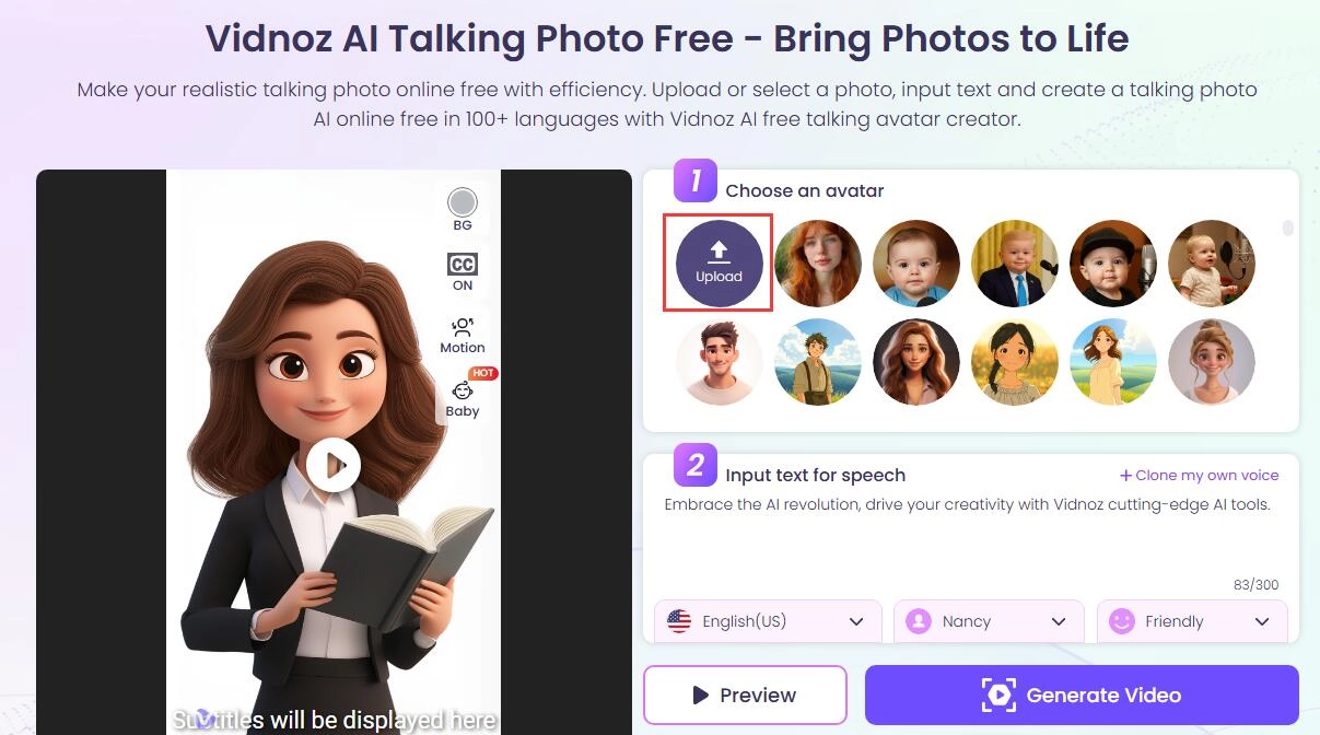 Choose Cartoon Teacher Avatar or Upload Photo
