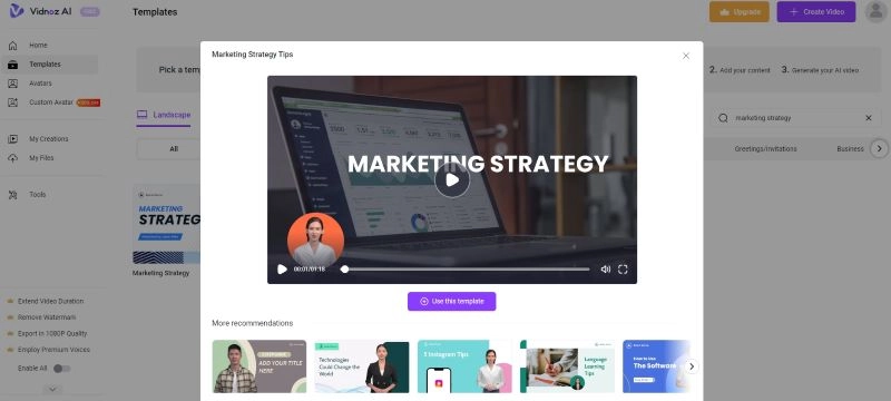 Choose Marketing Strategy Template with Vidnoz AI
